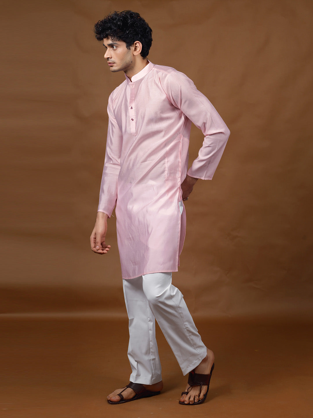 Pink Silk Kurta – Mandarin Collar