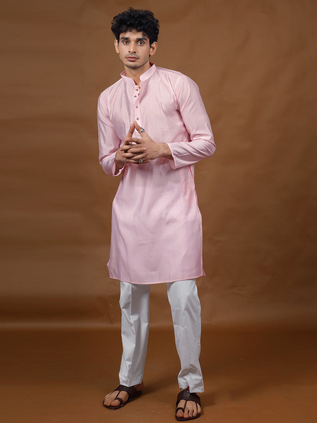 Pink Silk Kurta – Mandarin Collar