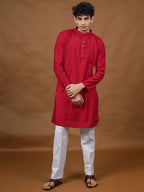 Red Silk Kurta – Mandarin Collar