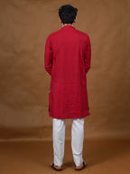 Red Silk Kurta – Mandarin Collar