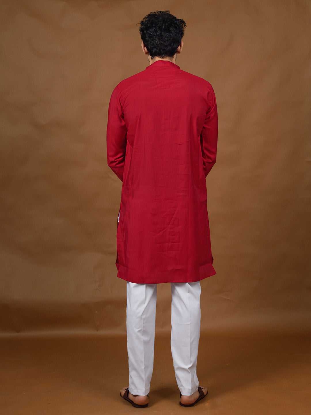 Red Silk Kurta – Mandarin Collar