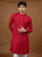 Red Silk Kurta – Mandarin Collar