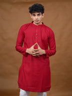 Red Silk Kurta – Mandarin Collar
