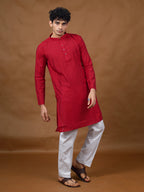 Red Silk Kurta – Mandarin Collar