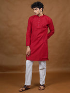 Red Silk Kurta – Mandarin Collar