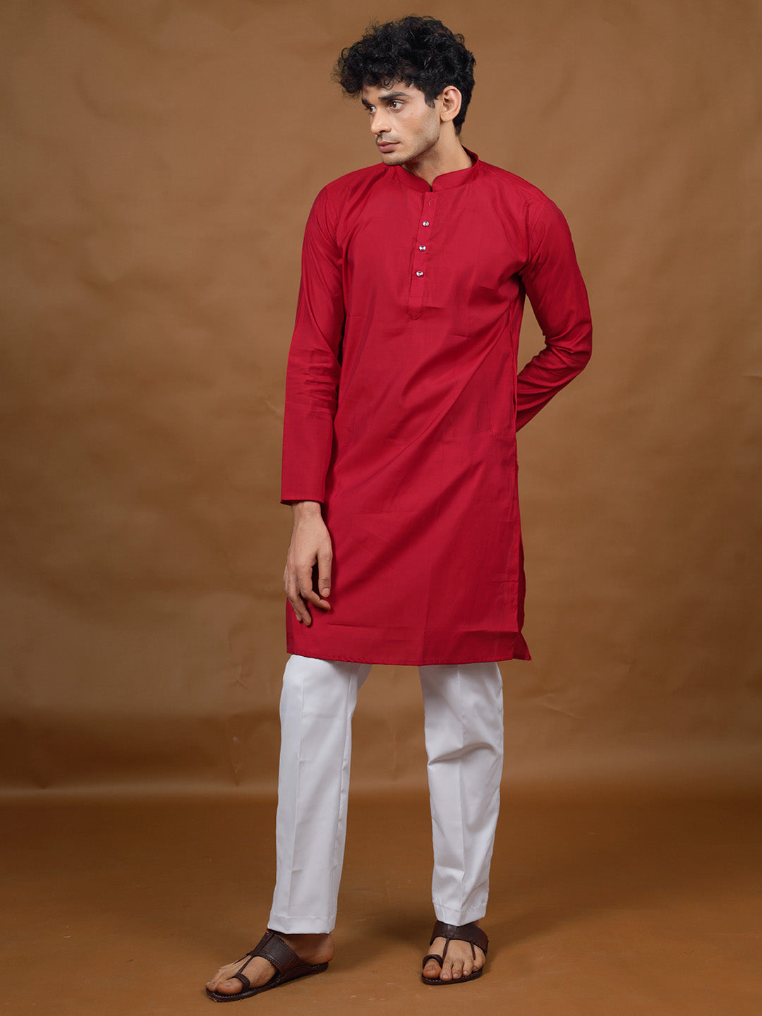 Red Silk Kurta – Mandarin Collar