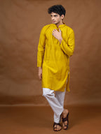 Mustard Silk Kurta – Mandarin Collar