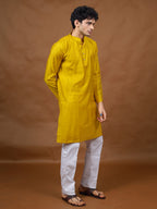 Mustard Silk Kurta – Mandarin Collar
