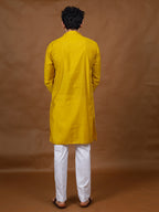 Mustard Silk Kurta – Mandarin Collar