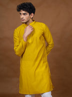 Mustard Silk Kurta – Mandarin Collar