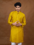 Mustard Silk Kurta – Mandarin Collar