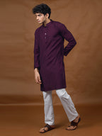 Wine Silk Kurta – Mandarin Collar