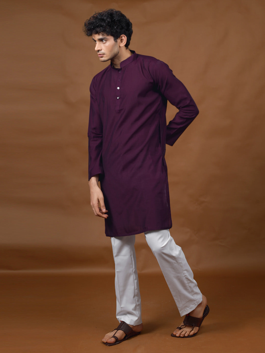 Wine Silk Kurta – Mandarin Collar