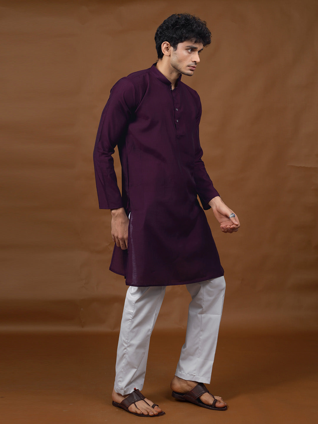 Wine Silk Kurta – Mandarin Collar