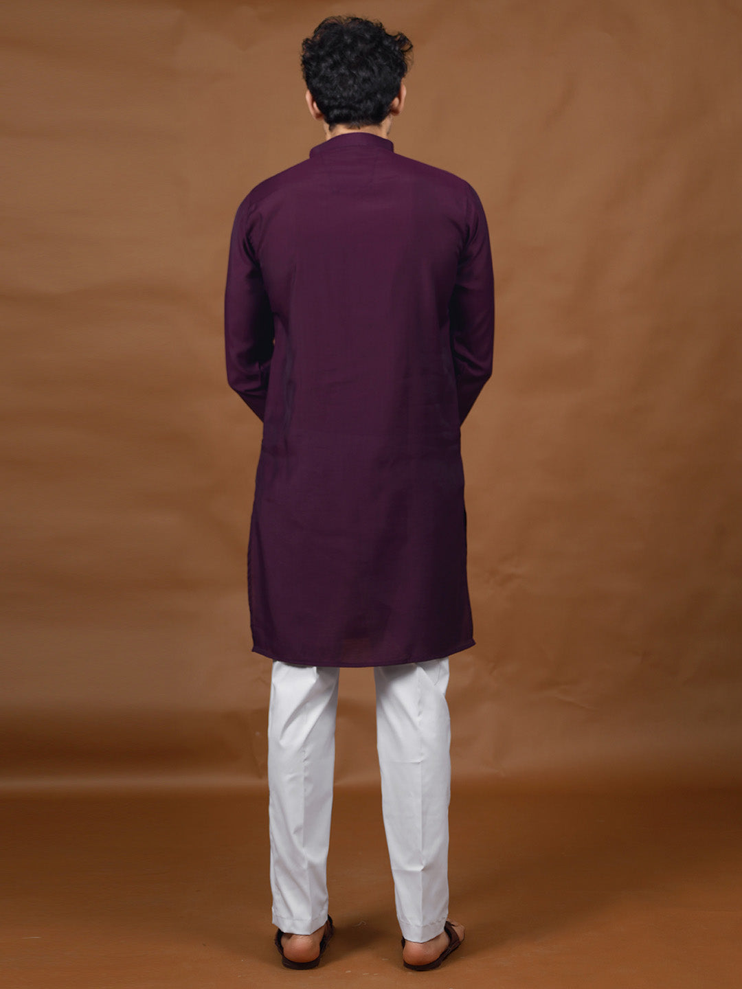 Wine Silk Kurta – Mandarin Collar