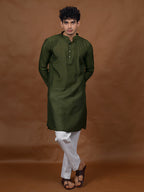 Green Silk Kurta – Mandarin Collar