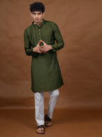Green Silk Kurta – Mandarin Collar