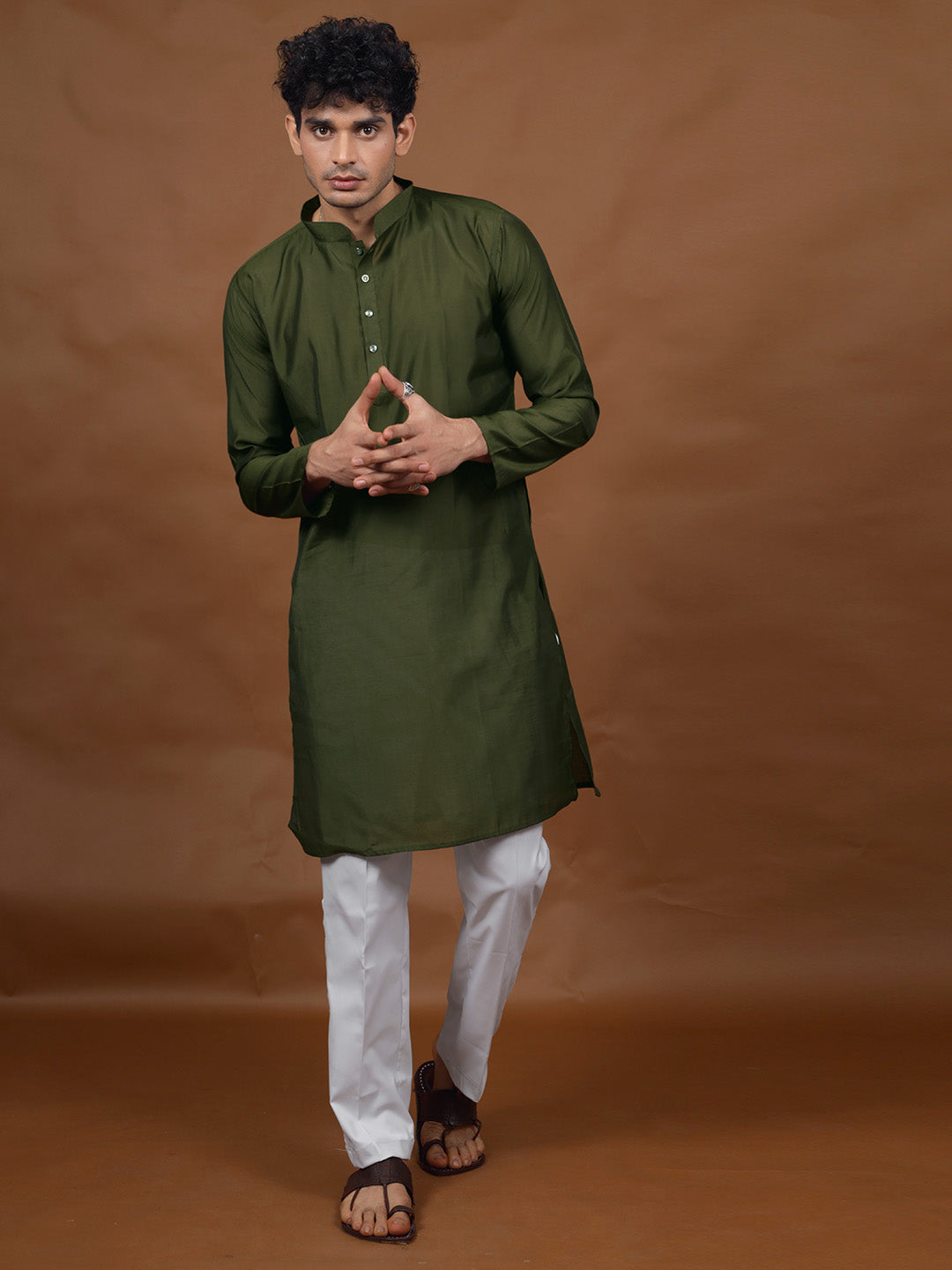 Green Silk Kurta – Mandarin Collar