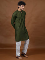 Green Silk Kurta – Mandarin Collar
