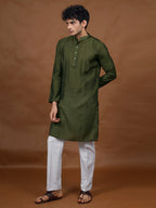 Green Silk Kurta – Mandarin Collar