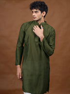 Green Silk Kurta – Mandarin Collar