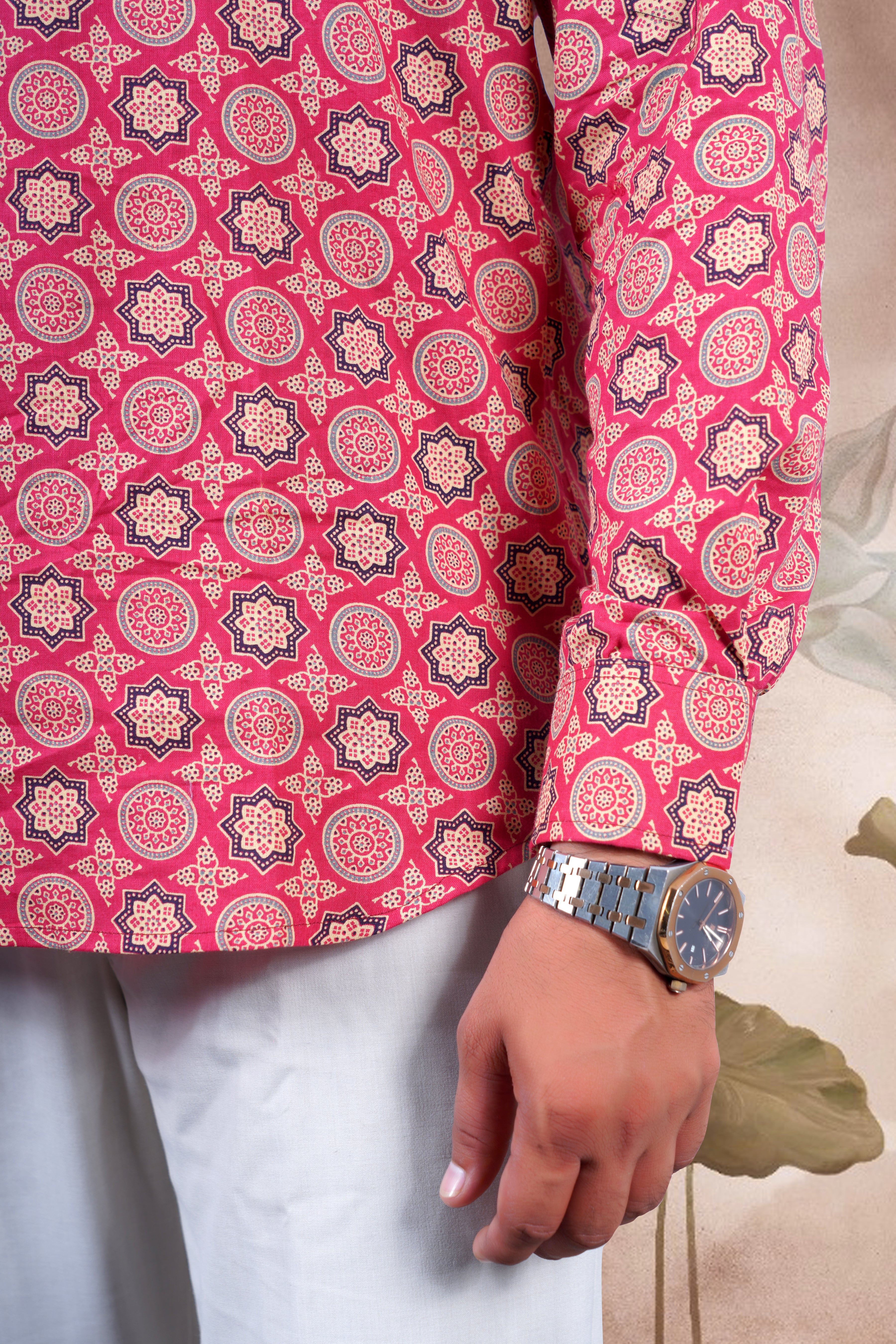 Pink Ajrakh Digital Print Cotton Short Kurta