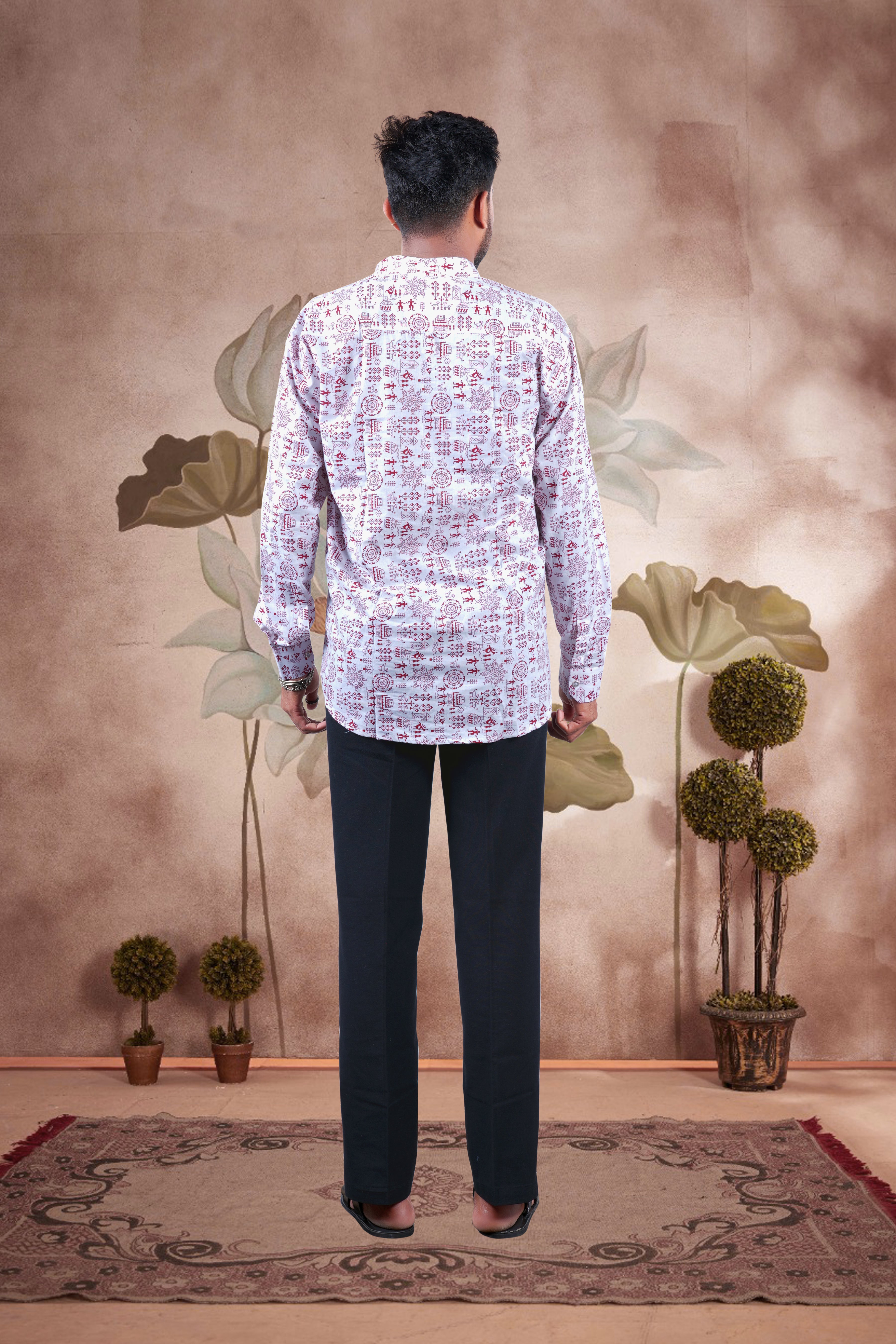 White Warli Art Digital Print Cotton Short Kurta