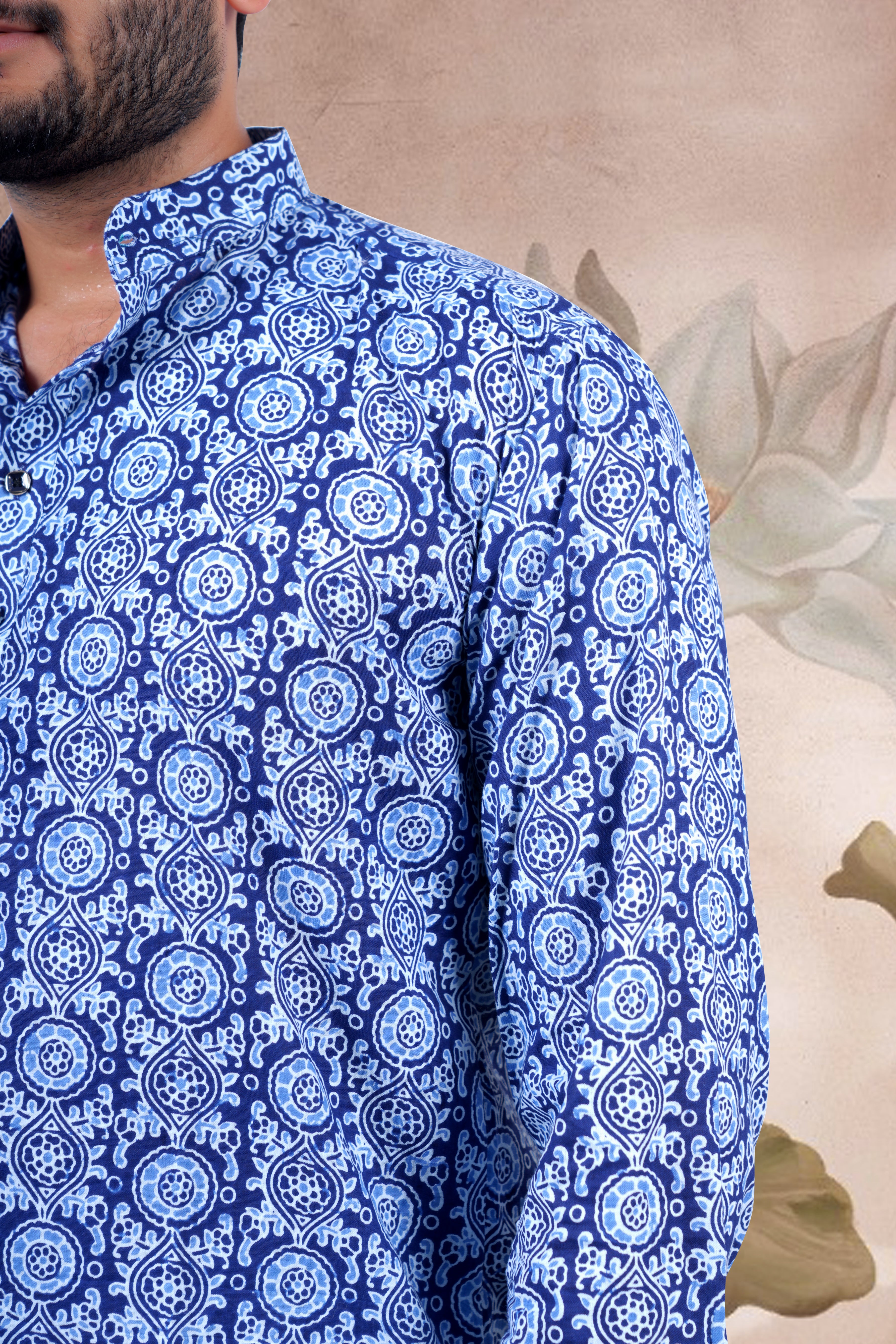 Indigo Circular Print Cotton Short Kurta