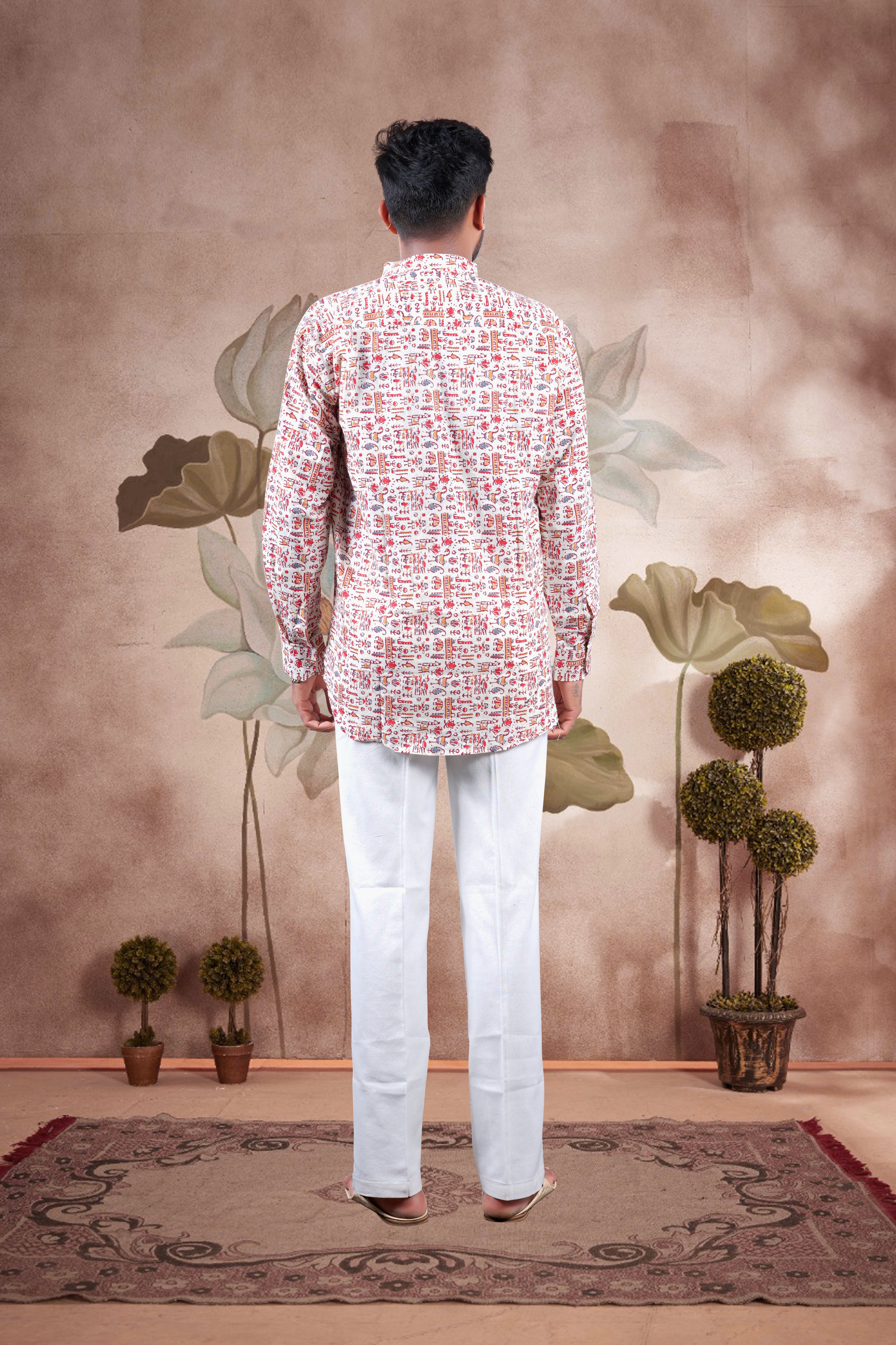 Cream Animal Skin Print Cotton Short Kurta