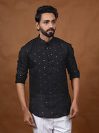 Black Embroidered Short Kurta