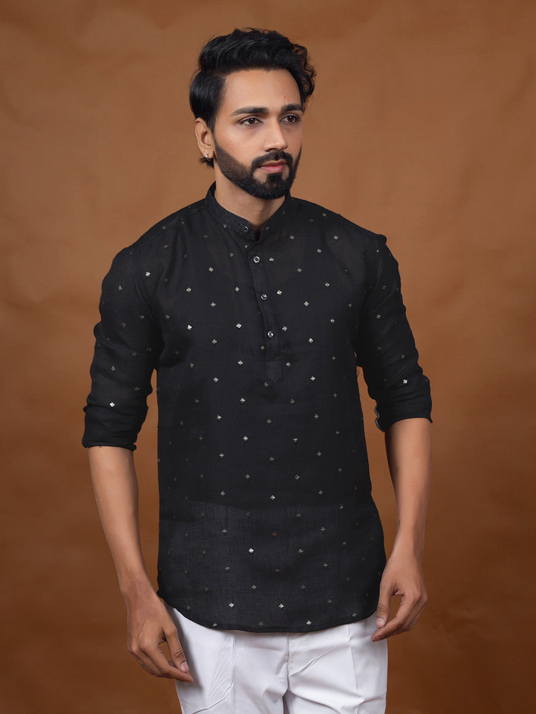 Black Embroidered Short Kurta