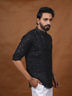Black Embroidered Short Kurta