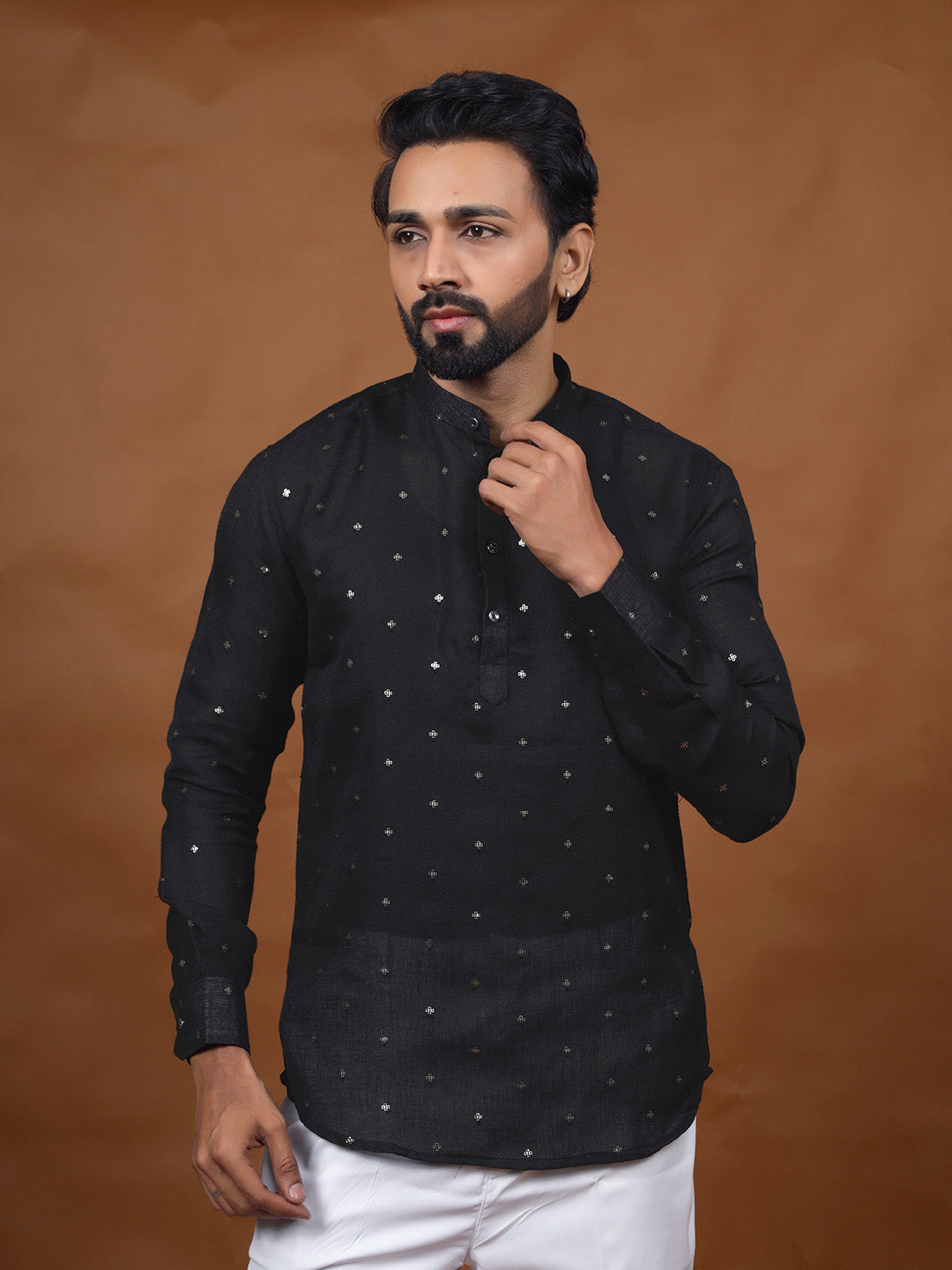 Black Embroidered Short Kurta