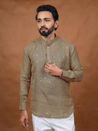 Beige Embroidered Short Kurta