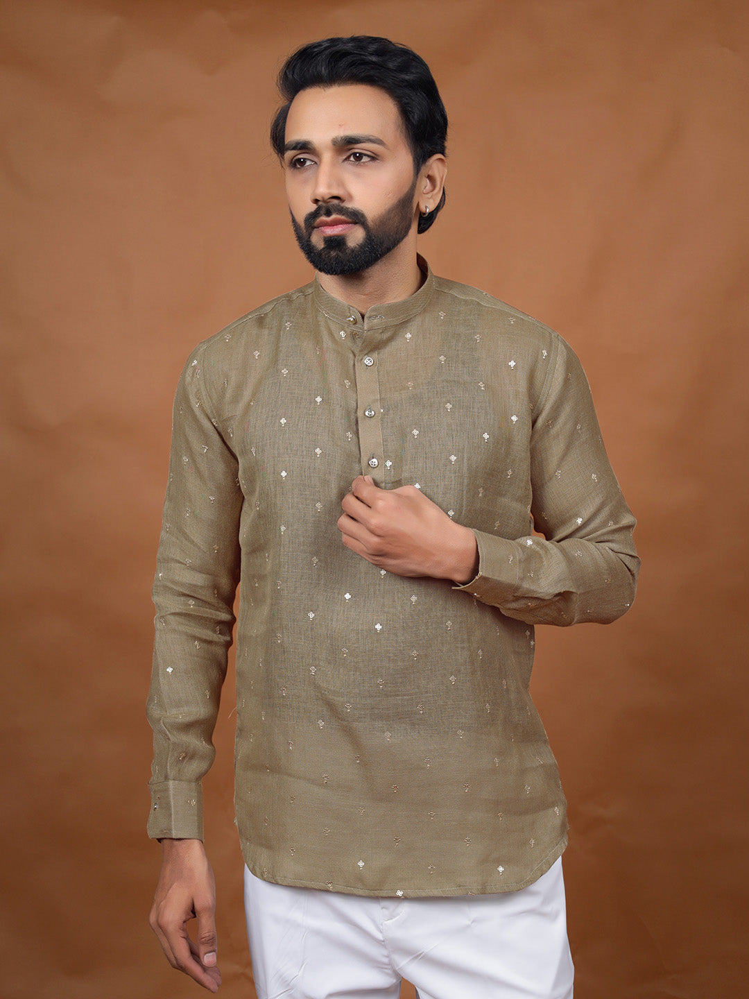 Beige Embroidered Short Kurta
