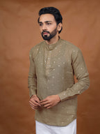 Beige Embroidered Short Kurta