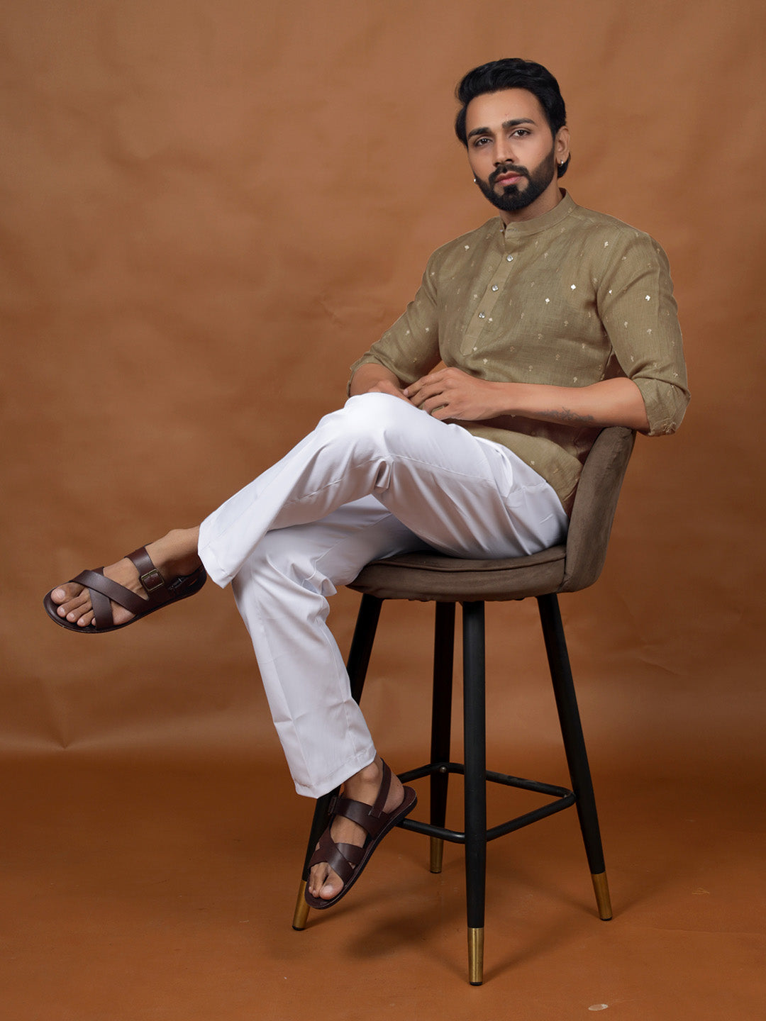 Beige Embroidered Short Kurta