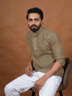 Beige Embroidered Short Kurta