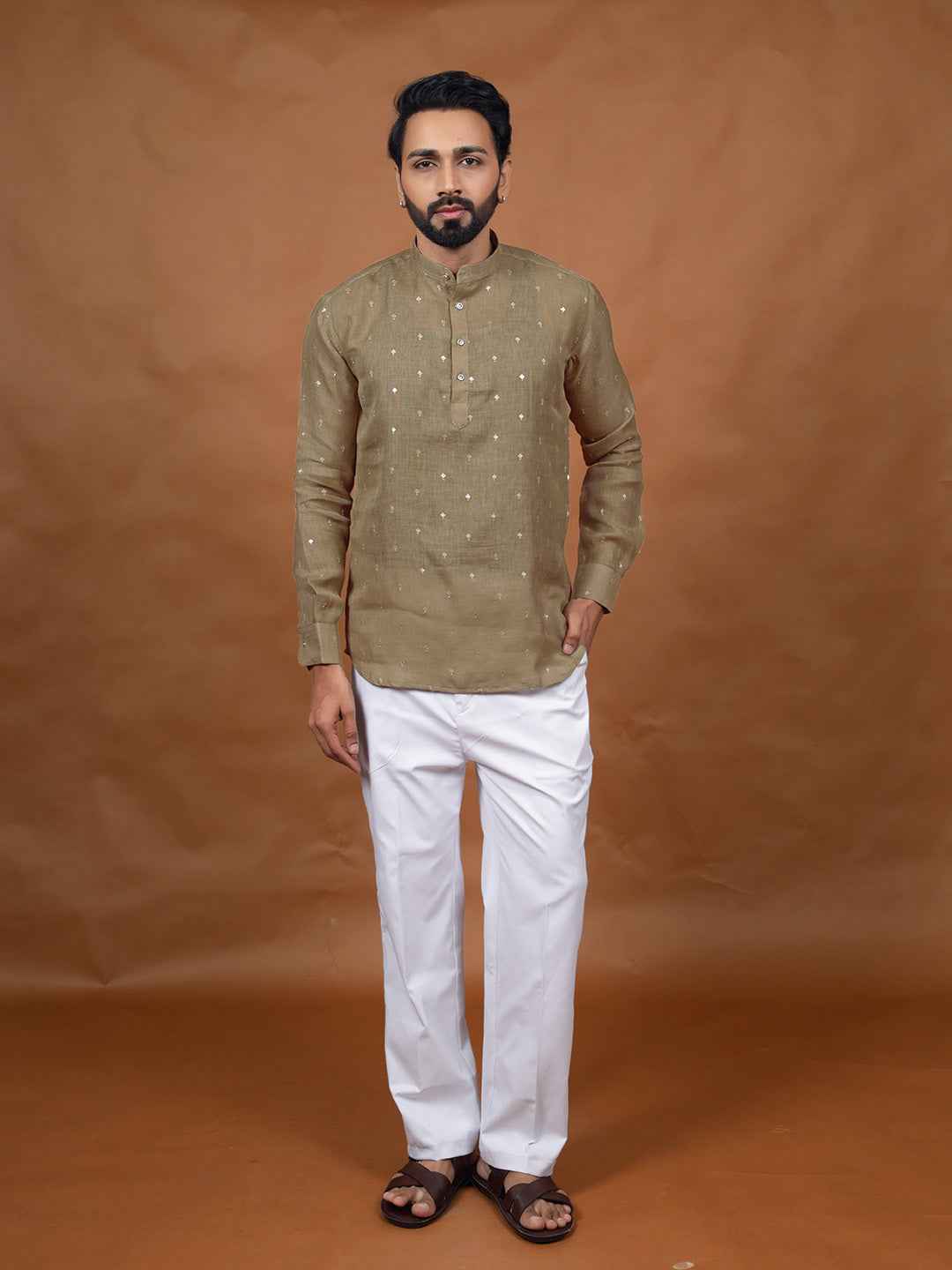 Beige Embroidered Short Kurta