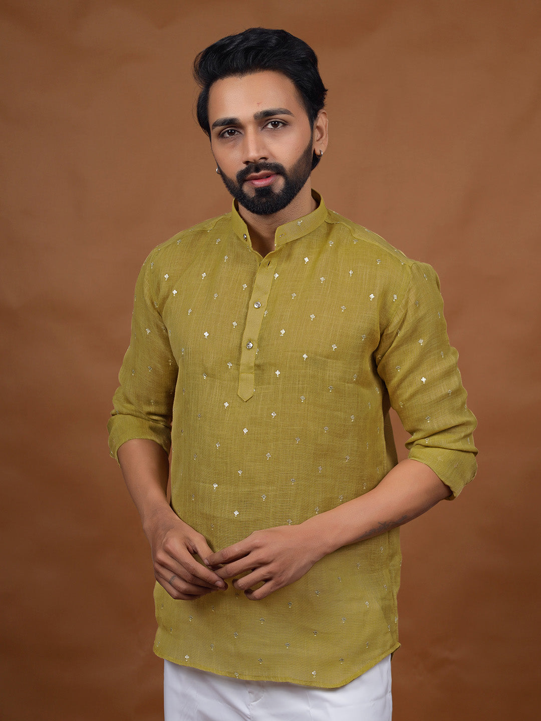 Yellow Embroidered Short Kurta