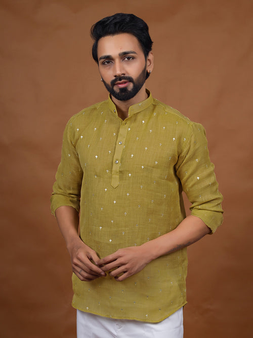 Yellow Embroidered Short Kurta