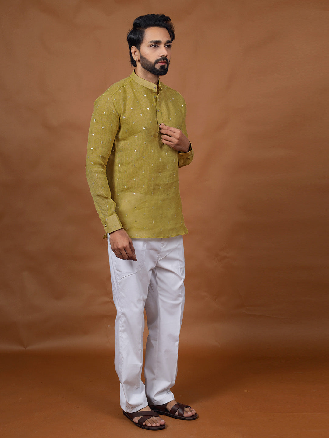 Yellow Embroidered Short Kurta