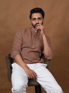 Brown Embroidered Short Kurta