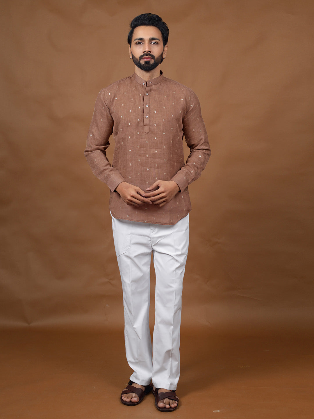 Brown Embroidered Short Kurta
