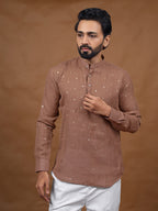 Brown Embroidered Short Kurta