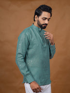Rama Green Embroidered Short Kurta