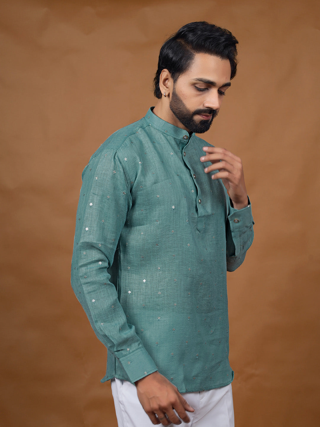 Rama Green Embroidered Short Kurta