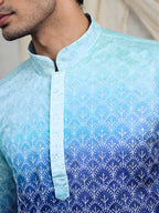 Petrol blue lucknowy embroidered work kurta