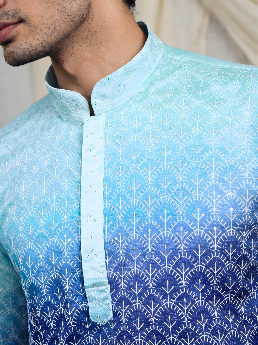 Petrol blue lucknowy embroidered work kurta