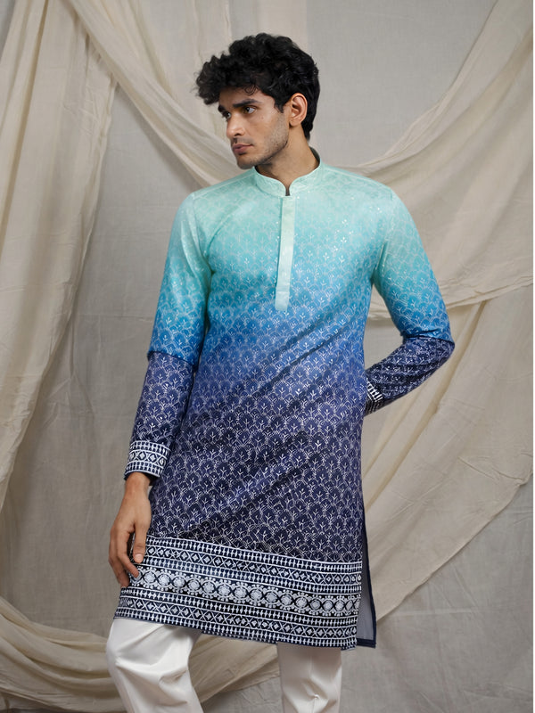 Petrol blue lucknowy embroidered work kurta